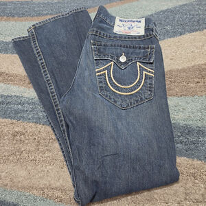 True Religion Ricky Straight Jeans Mens 32 Made in USA Flap Pocket Denim